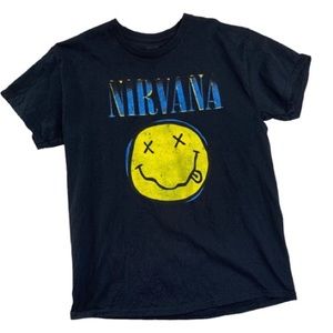 Nirvana Kurt Cobain Music men’s large smiley T-shirt Black